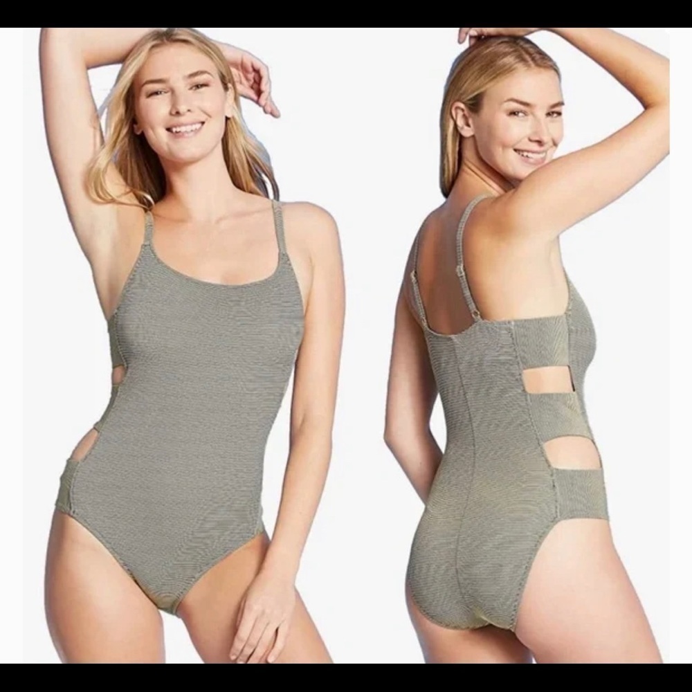 shade and shore black & gold bathing suit with side cutouts sz sm nwt